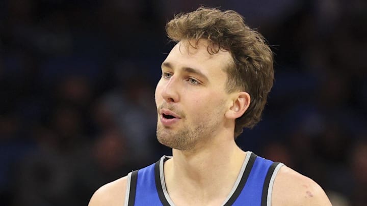 Apr 1, 2026; Orlando, Florida, USA; Orlando Magic forward Franz Wagner (22) reacts to Atlanta Hawks center Jock Landale (31) in the third quarter at Kia Center. Mandatory Credit: Nathan Ray Seebeck-Imagn Images Apr 1, 2026; Orlando, Florida, USA; Orlando Magic forward Franz Wagner (22) reacts to Atlanta Hawks center Jock Landale (31) in the third quarter at Kia Center. Mandatory Credit: Nathan Ray Seebeck-Imagn Images