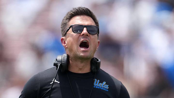 May 2, 2026; Pasadena, CA, USA; UCLA Bruins coach Bob Chesney reacts during the spring game at Rose Bowl. Mandatory Credit: Kirby Lee-Imagn Images May 2, 2026; Pasadena, CA, USA; UCLA Bruins coach Bob Chesney reacts during the spring game at Rose Bowl. Mandatory Credit: Kirby Lee-Imagn Images