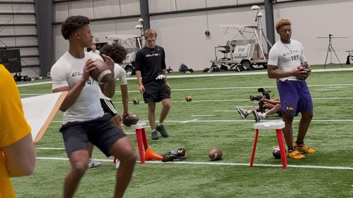Elijah Haven going through drills at the New Orleans Regional Elite 11 camp
