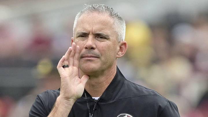 Aug 30, 2025; Tallahassee, Florida, USA; Florida State Seminoles head coach Mike Norvell during warmups before the game between the Florida State Seminoles and the Alabama Crimson Tide at Doak S. Campbell Stadium. Mandatory Credit: Melina Myers-Imagn Images
