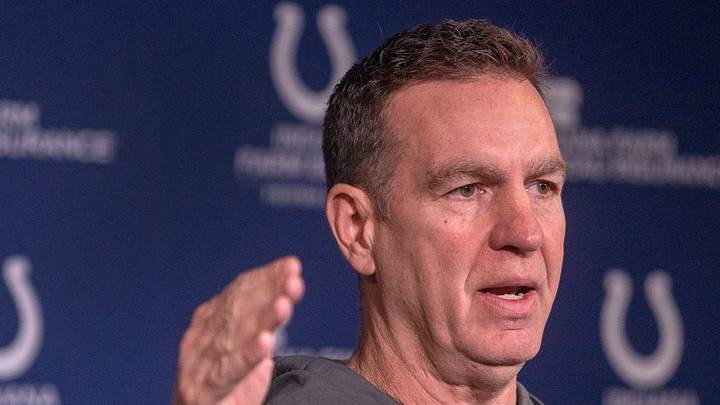 Indianapolis Colts defensive coordinator Lou Anarumo speaks during a press conference