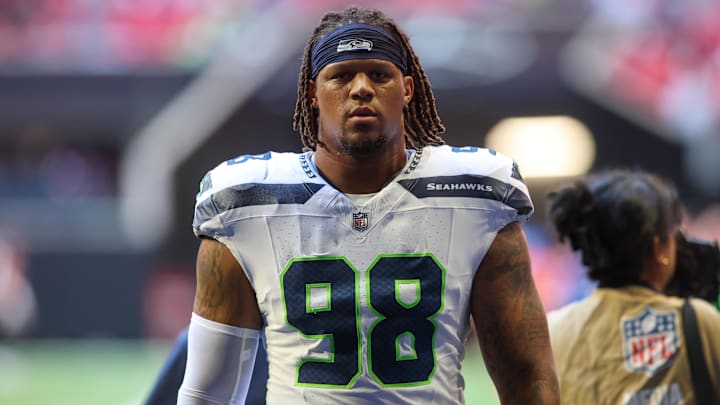 Oct 20, 2024; Atlanta, Georgia, USA; Seattle Seahawks defensive tackle Roy Robertson-Harris (98) walks off the field before a game against the Atlanta Falcons at Mercedes-Benz Stadium. 