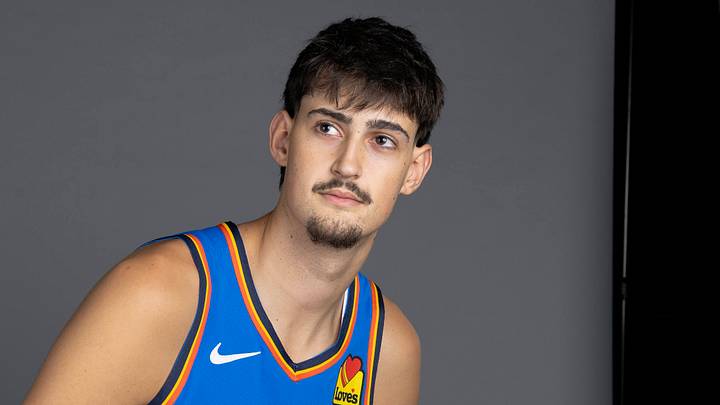 Sep 28, 2026; Oklahoma City, OK, USA; Oklahoma City Thunder center Aday Mara (15) poses for a photo during Oklahoma City Thunder Media Day at Paycom Center. Mandatory Credit: Alonzo Adams-Imagn Images