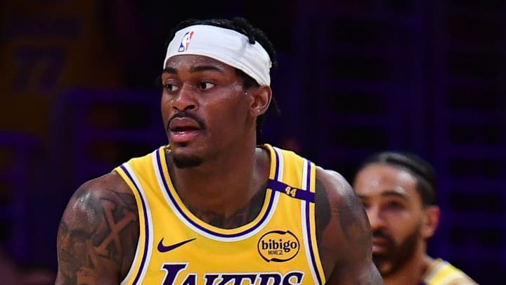 Los Angeles Lakers forward Jarred Vanderbilt (2) controls the ball against the Minnesota Timberwolves during the second half in game five of the first round for the 2025 NBA Playoffs at Crypto.com Arena.