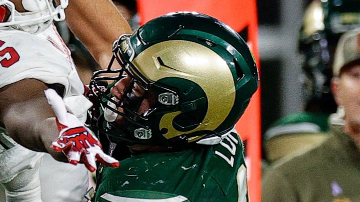 Oct 10, 2025; Fort Collins, Colorado, USA; Colorado State Rams linebacker Owen Long (40) interferes on a pass intended for Fresno State Bulldogs tight end Kamron Beachem (15) in the fourth quarter at Sonny Lubick Field at Canvas Stadium. Mandatory Credit: Isaiah J. Downing-Imagn Images