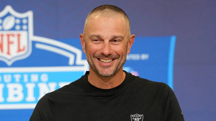 Las Vegas Raiders general manager John Spytek speaks at the NFL Scouting Combine.