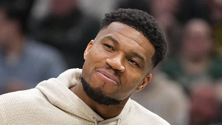 Apr 10, 2026; Milwaukee, Wisconsin, USA;  Milwaukee Bucks forward Giannis Antetokounmpo reacts following a play during the second quarter against the Brooklyn Nets at Fiserv Forum. Mandatory Credit: Jeff Hanisch-Imagn Images