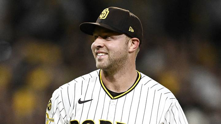Oct 6, 2026; San Diego, California, USA; San Diego Padres pitcher Michael King (34) celebrates after the game against the Milwaukee Brewers in game three of the NLDS for the 2026 MLB Playoffs at Petco Park. Mandatory Credit: Denis Poroy-Imagn Images Oct 6, 2026; San Diego, California, USA; San Diego Padres pitcher Michael King (34) celebrates after the game against the Milwaukee Brewers in game three of the NLDS for the 2026 MLB Playoffs at Petco Park. Mandatory Credit: Denis Poroy-Imagn Images