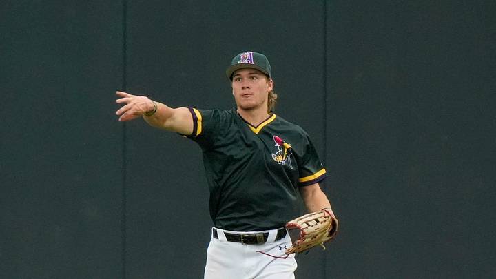 Aug 2, 2025; North Augusta, South Carolina, USA; GreenJacket outfielder Eric Hartman (17) throws the ball during the Augusta GreenJackets and Carolina Mudcats game at SRP Park. The GreenJackets won the fifth game of the series 5-3. Mandatory Credit: Katie Goodale - Augusta Chronicle/USA TODAY NETWORK