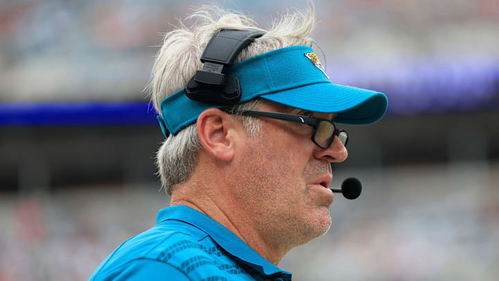 Jacksonville Jaguars head coach Doug Pederson looks on during the fourth quarter of an NFL football matchup Sunday, Sept. 15, 2024 at EverBank Stadium in Jacksonville, Fla. The Browns defeated the Jaguars 18-13. [Corey Perrine/Florida Times-Union]