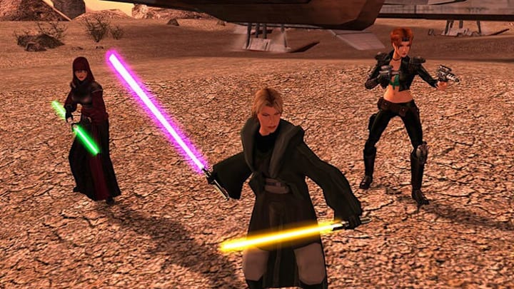Star Wars: Knights of the Old Republic II, featuring Force users with lightsabers.