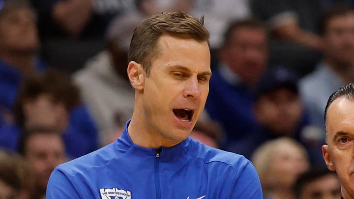 Mar 29, 2026; Washington, DC, USA; Duke Blue Devils head coach Jon Scheyer talks to a referee against the UConn Huskies in the first half during an Elite Eight game of the East Regional of the men's 2026 NCAA Tournament at Capital One Arena. Mandatory Credit: Geoff Burke-Imagn Images Mar 29, 2026; Washington, DC, USA; Duke Blue Devils head coach Jon Scheyer talks to a referee against the UConn Huskies in the first half during an Elite Eight game of the East Regional of the men's 2026 NCAA Tournament at Capital One Arena. Mandatory Credit: Geoff Burke-Imagn Images