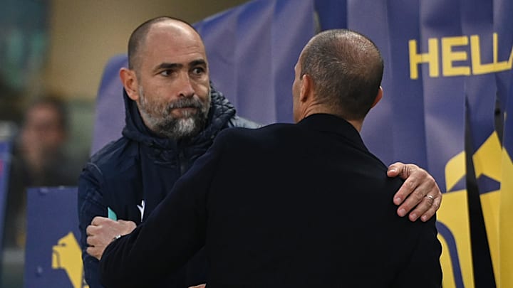 Current Juventus manager Igor Tudor, left, will be apprehensive of meeting ex-Bianconeri boss Max Allegri and his table-topping AC Milan side