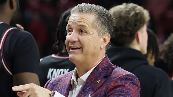 Arkansas Razorbacks head coach John Calipari shakes hands with South Carolina Gamecocks after a game at Bud Walton Arena in Fayetteville, Ark.