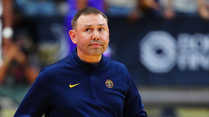 Oct 4, 2026; Boulder, Colorado, USA;  Denver Nuggets Head Coach David Adelman during a time out called in the second half against the Utah Jazz at CU Events Center.  Mandatory Credit: Ron Chenoy-Imagn Images