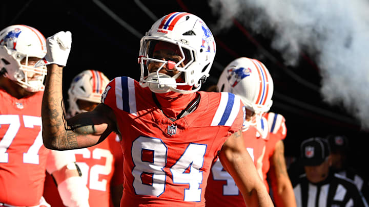 Dec 1, 2024; Foxborough, Massachusetts, USA; New England Patriots wide receiver Kendrick Bourne (84) walks out of the player's tunnel before a game against the Indianapolis Colts at Gillette Stadium. Mandatory Credit: Eric Canha-Imagn Images