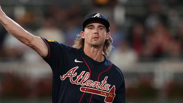 Aug 17, 2026; Minneapolis, Minnesota, USA; Atlanta Braves shortstop Jim Jarvis (74) throws to first base for the out during the third inning against the Minnesota Twins at Target Field. Mandatory Credit: Jordan Johnson-Imagn Images