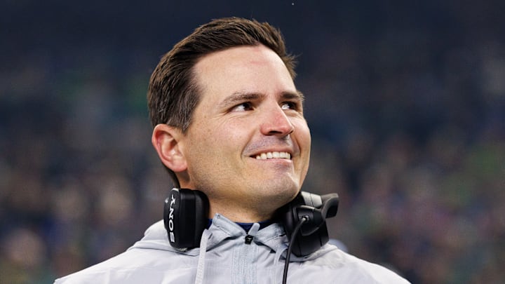 Mike Macdonald of the Seattle Seahawks smiling