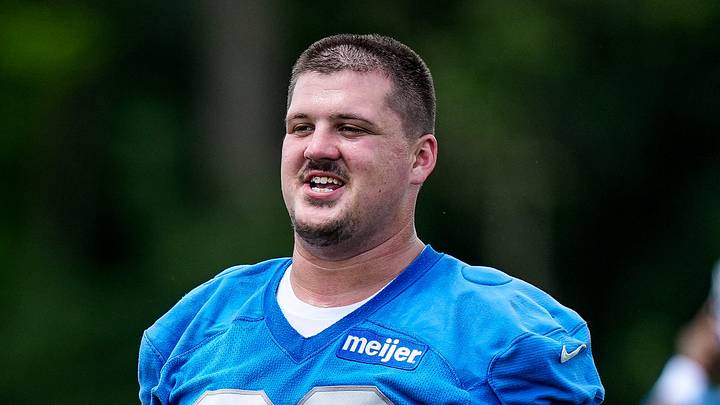 Detroit Lions guard Tate Ratledge (69) practices during mini camp at Meijer Performance Center in Allen Park on Tuesday, June 16, 2026. Detroit Lions guard Tate Ratledge (69) practices during mini camp at Meijer Performance Center in Allen Park on Tuesday, June 16, 2026.