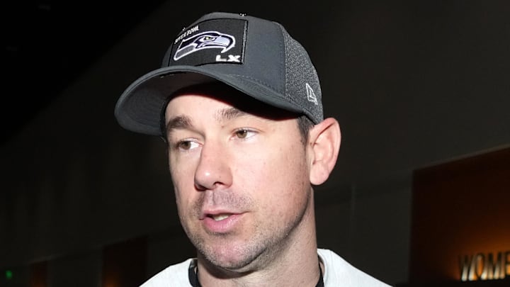 Feb 2, 2026; San Jose, CA, USA; Seattle Seahawks offensive coordinator Klint Kubiak during Opening Night for Super Bowl LX at San Jose Convention Center. Mandatory Credit: Kirby Lee-Imagn Images
