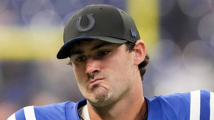 Indianapolis Colts quarterback Daniel Jones leaves the field