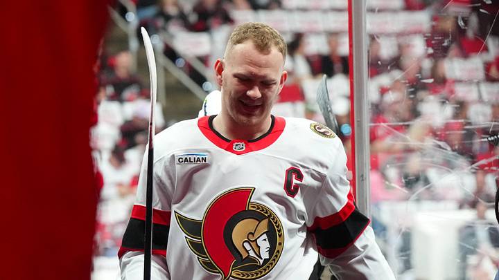 Apr 18, 2026, Raleigh, North Carolina: Former Ottawa Senators left wing Brady Tkachuk comes off the ice after the warmups before Game 1 against the Carolina Hurricanes in the First Round of the 2026 Stanley Cup Playoffs at Lenovo Center. Mandatory Credit: James Guillory-Imagn Images