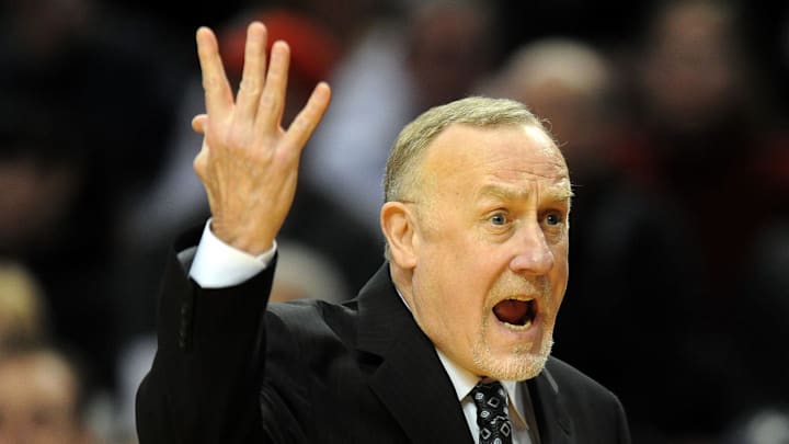 April 1, 2012; Portland, OR, USA; Minnesota Timberwolves head coach Rick Adelman yells out at the officials during the first quarter of the game against the Portland Trail Blazers at the Rose Garden. Mandatory Credit: Steve Dykes-Imagn Images