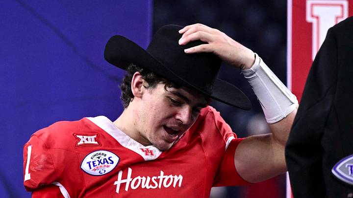 Dec 27, 2025; Houston, TX, USA; Houston Cougars quarterback Conner Weigman (1) puts on the MVP cowboy hat after the win over Louisiana State Tigers at NRG Stadium. Mandatory Credit: Maria Lysaker-Imagn Images Dec 27, 2025; Houston, TX, USA; Houston Cougars quarterback Conner Weigman (1) puts on the MVP cowboy hat after the win over Louisiana State Tigers at NRG Stadium. Mandatory Credit: Maria Lysaker-Imagn Images