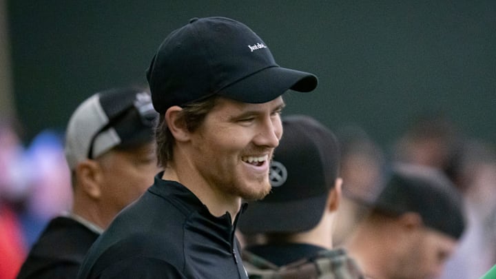 Los Angeles Chargers quarterback Justin Herbert, a Eugene native and former Oregon quarterback, was in attendance during the Oregon football’s Pro Day Tuesday, March 18, 2025, at the Moshofsky Center in Eugene, Ore.