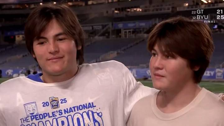 Buck Bachmeier, right, joins his older brother Bear Bachmeier after BYU's victory over Georgia Tech in 2025 Pop Tarts Bowl in Orlando, Florida. Buck is the youngest of four Bachmeier brothers to play football at Murrieta Valley. Buck Bachmeier, right, joins his older brother Bear Bachmeier after BYU's victory over Georgia Tech in 2025 Pop Tarts Bowl in Orlando, Florida. Buck is the youngest of four Bachmeier brothers to play football at Murrieta Valley.
