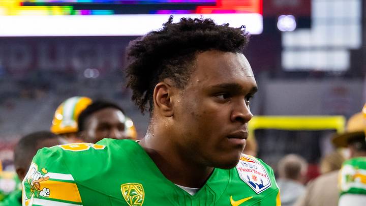 Jan 1, 2024; Glendale, AZ, USA; Oregon Ducks linebacker Devon Jackson (26) against the Liberty Flames during the 2024 Fiesta Bowl at State Farm Stadium.