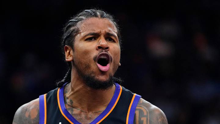 Suns guard Jalen Green (4) reacts after a no-call on his layup against the Bucks during a game at the Mortgage Matchup Center in Phoenix on March 21, 2026. Suns guard Jalen Green (4) reacts after a no-call on his layup against the Bucks during a game at the Mortgage Matchup Center in Phoenix on March 21, 2026.