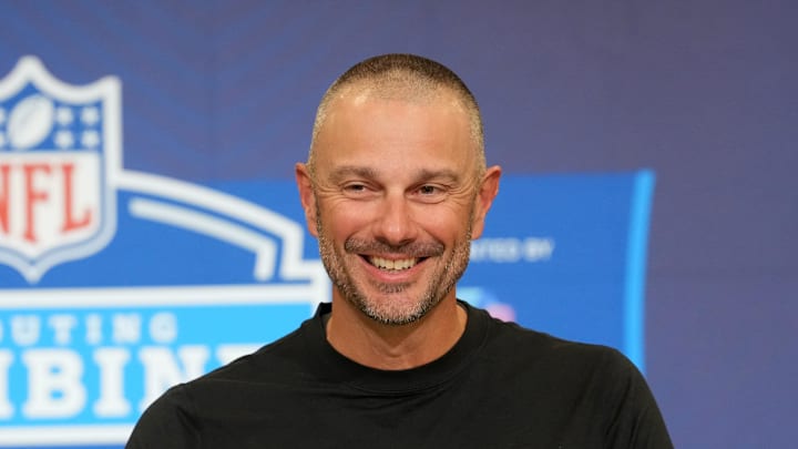 Feb 24, 2026; Indianapolis, IN, USA; Las Vegas Raiders general manager John Spytek speaks at the NFL Scouting Combine at the Indiana Convention Center. Mandatory Credit: Kirby Lee-Imagn Images Feb 24, 2026; Indianapolis, IN, USA; Las Vegas Raiders general manager John Spytek speaks at the NFL Scouting Combine at the Indiana Convention Center. Mandatory Credit: Kirby Lee-Imagn Images