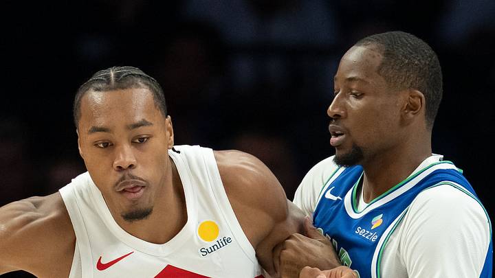 Scottie Barnes dribbles the ball as Minnesota Timberwolves forward Jonathan Kuminga played defense. Scottie Barnes dribbles the ball as Minnesota Timberwolves forward Jonathan Kuminga played defense.