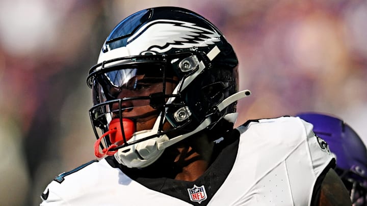 Oct 19, 2025; Minneapolis, Minnesota, USA; Philadelphia Eagles wide receiver A.J. Brown (11) makes a catch during the first half against the Minnesota Vikings at U.S. Bank Stadium. Mandatory Credit: Jeffrey Becker-Imagn Images