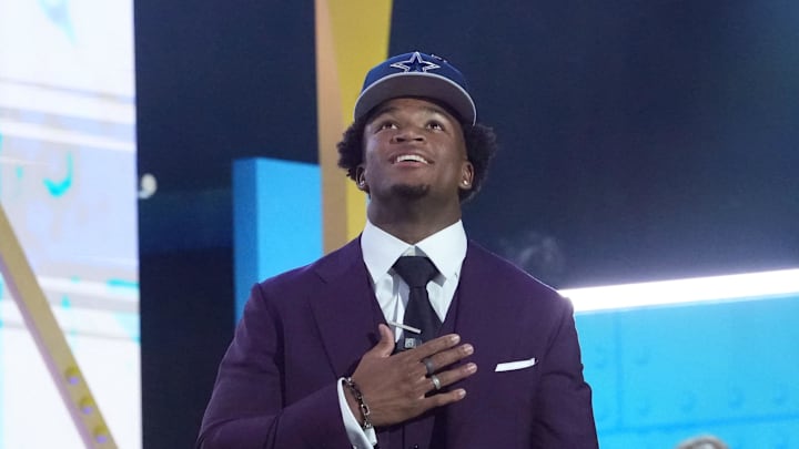 Apr 23, 2026; Pittsburgh, PA, USA; Ohio State Buckeyes defensive back Caleb Downs is selected by the Dallas Cowboys as the number eleven pick during the 2026 NFL Draft at Acrisure Stadium. Mandatory Credit: Kirby Lee-Imagn Images