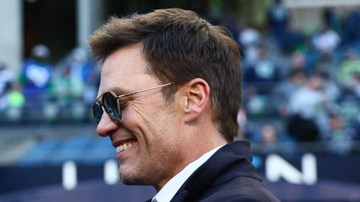 Jan 25, 2026; Seattle, WA, USA; Tom Brady signs autographs before the 2026 NFC Championship Game between the Seattle Seahawks and the Los Angeles Rams at Lumen Field. Mandatory Credit: Kevin Ng-Imagn Images