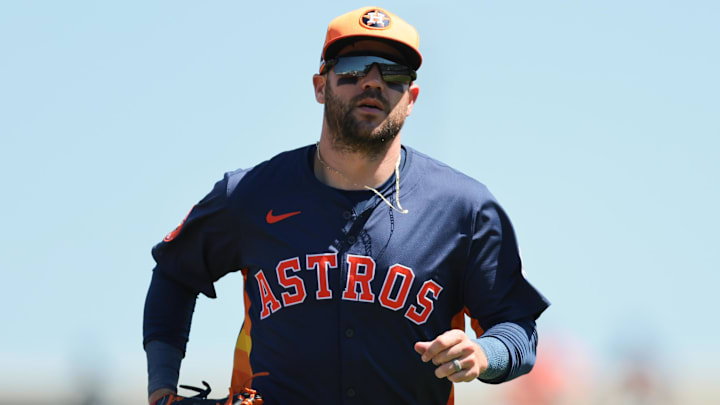 Mar 11, 2025; West Palm Beach, Florida, USA; Houston Astros right fielder Chas McCormick (20) looks on against the New York Mets during the third inning at CACTI Park of the Palm Beaches Mar 11, 2025; West Palm Beach, Florida, USA; Houston Astros right fielder Chas McCormick (20) looks on against the New York Mets during the third inning at CACTI Park of the Palm Beaches