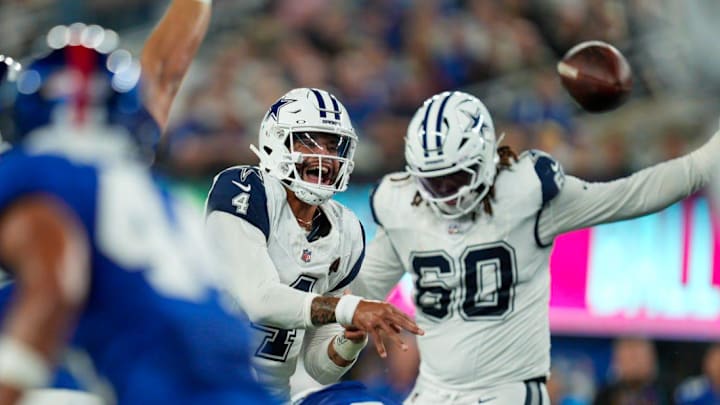 Dallas Cowboys quarterback Dak Prescott (4) passes the ball at MetLife Stadium.