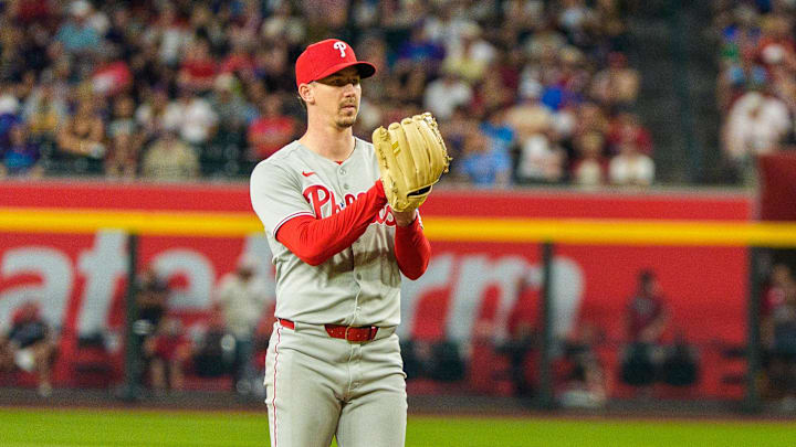 Sep 19, 2025; Phoenix, Arizona, USA;  Philadelphia Phillies pitcher Walker Buehler (31) on the mound to pitch on the eighth at Chase Field. Mandatory Credit: Allan Henry-Imagn Images