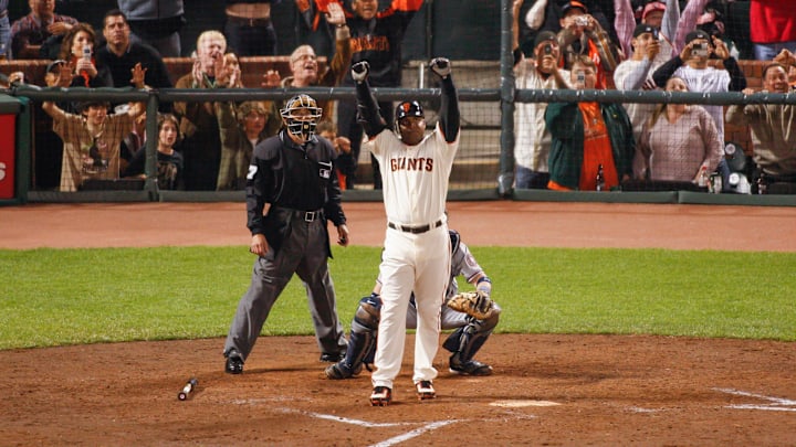 San Francisco Giants Barry Bonds hits career homer 756 against the Washington Nationals.