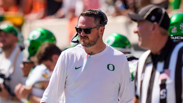Oregon head coach Dan Lanning looks on as the Oregon Ducks face the Oklahoma State Cowboys on Sept. 12, 2026, at Boone Pickens Stadium in Stillwater, Oklahoma Oregon head coach Dan Lanning looks on as the Oregon Ducks face the Oklahoma State Cowboys on Sept. 12, 2026, at Boone Pickens Stadium in Stillwater, Oklahoma