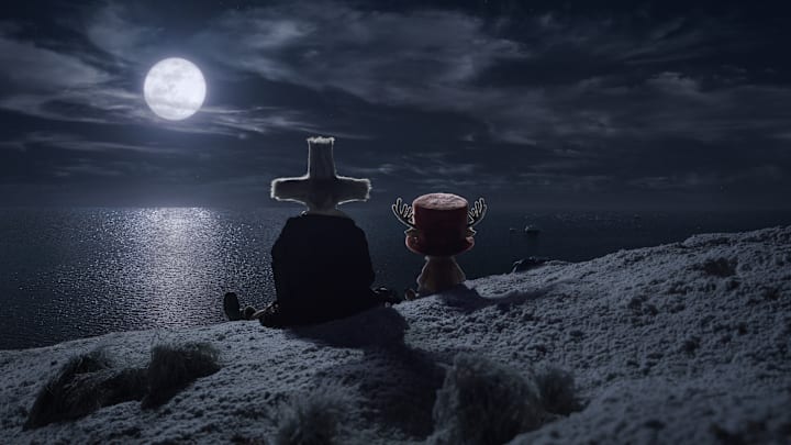 (L to R) Mark Harelik as Dr. Hiriluk and Mikaela Hoover as Tony Tony Chopper in season 2 of One Piece