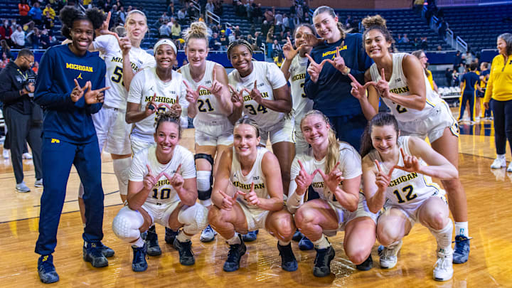 Wolverines celebrating win vs Lehigh Nov. 8th, 2024