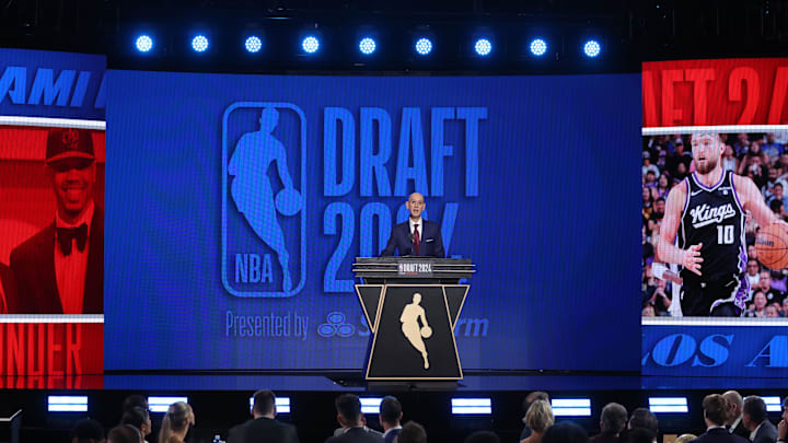 NBA commissioner Adam Silver speaks before the first round of the 2024 NBA Draft at Barclays Center.