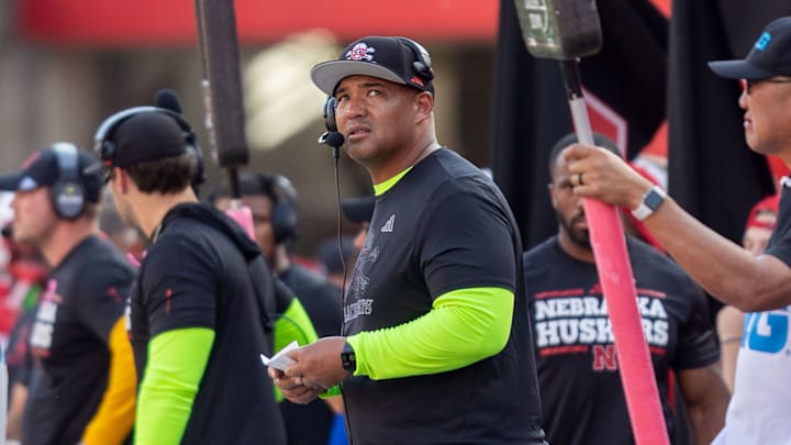 Nebraska defensive coordinator Tony White looks up at the scoreboard between plays during the second quarter against Rutgers. Nebraska defensive coordinator Tony White looks up at the scoreboard between plays during the second quarter against Rutgers.