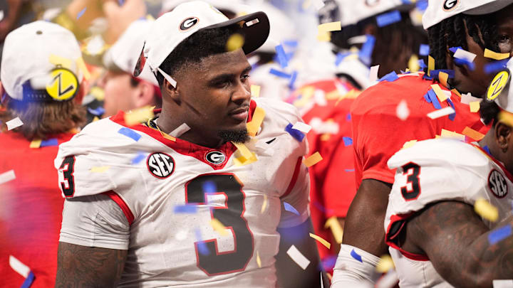 Dec 6, 2025; Atlanta, GA, USA; Georgia Bulldogs linebacker CJ Allen (3) celebrates after the game against the Alabama Crimson Tide during the 2025 SEC Championship game at Mercedes-Benz Stadium. Dec 6, 2025; Atlanta, GA, USA; Georgia Bulldogs linebacker CJ Allen (3) celebrates after the game against the Alabama Crimson Tide during the 2025 SEC Championship game at Mercedes-Benz Stadium.