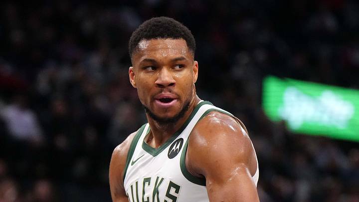 Milwaukee Bucks forward Giannis Antetokounmpo (34) celebrates against the LA Clippers in the second half at Intuit Dome on January 25, 2025.
