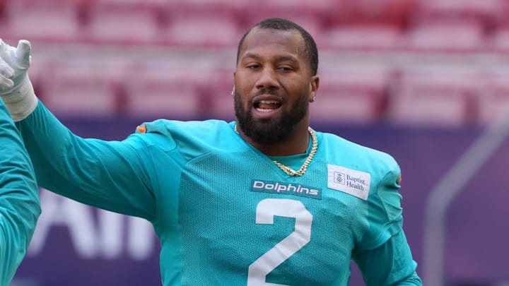 Miami Dolphins linebacker Bradley Chubb during practice at Estadio Riyadh Air Metropolitano. 