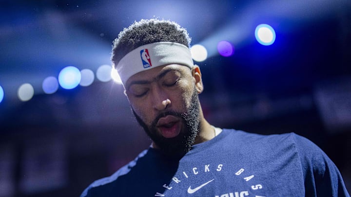 Jan 6, 2026; Sacramento, California, USA; Dallas Mavericks forward Anthony Davis (3) stands on the court before the start of the game against the Sacramento Kings at the Golden 1 Center. Mandatory Credit: Cary Edmondson-Imagn Images